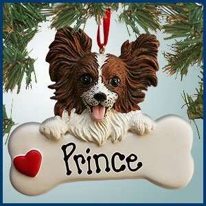 Personalized Christmas Ornaments   Papillon Dog on Bone   Personalized 