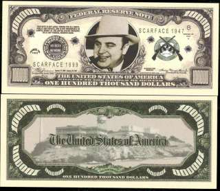 Al Capone   SCARFACE $100,000 DOLLAR   LOT OF 2 BILLS  