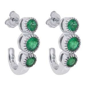  0.99ctTW Round Genuine Emerald J Hoop Earrings in 10kt 