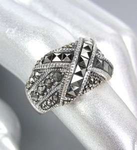 Designer Style Sterling Silver Marcasite Crystals X Size 7 Ring  