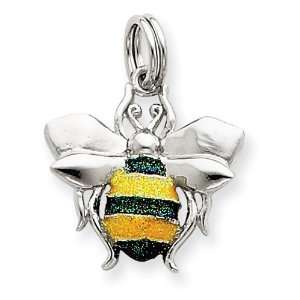  Sterling Silver Green & Yellow Enamel Bee Charm: Jewelry