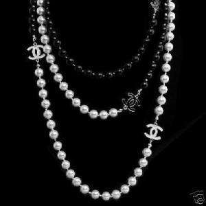 Top Long beautiful 8mm black agate white pearl necklace  