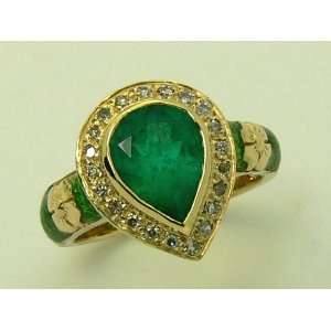  1.10 Cts Colombian Emerald Pear and Diamond Ring 