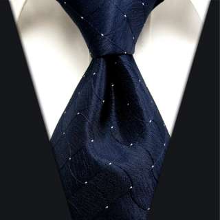   Dots Navy White Mens Tie Necktie 100% Silk Jacquard Woven Pattern