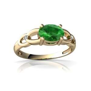  14K Yellow Gold Oval Genuine Emerald Ring Size 9: Jewelry