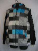 Boys Hurley Checked Padded Hooded Jacket Coat Black Gray Blue New with 