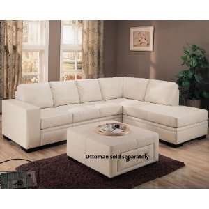 Sectional Sofa with Right Chaise in Cream Bonded Leather:  
