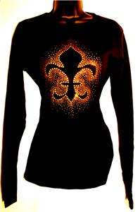 New Orleans Saints Womens Long Sleeve BLING Tee T SM 3X  