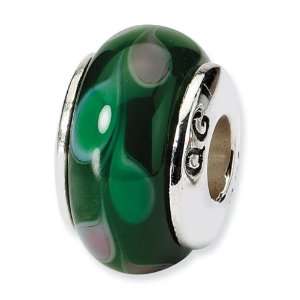    925 Silver Hand Blown Glass Green Bubble Charm Bead: Jewelry