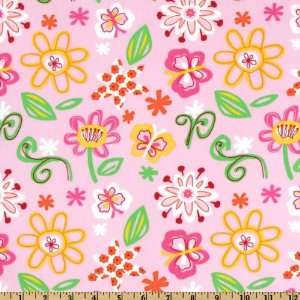  44 Wide Floral White/Lime/Pink Fabric By The Yard: Arts 