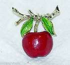 Vintage Apple Cherry Pin Brooch Enamel Gold tone Teacher Gerrys 1 1/2