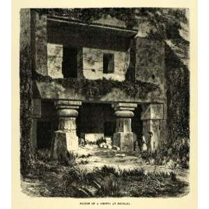  1878 Wood Engraving Kanheri Caves Mumbai India Bombay 