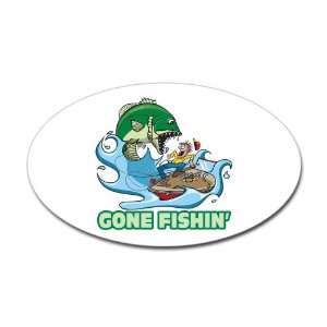  Sticker (Oval) Gone Fishin Fisherman 