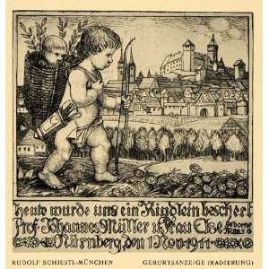  1913 Print Birth Announce Johannes Muller Nurnberg Baby 