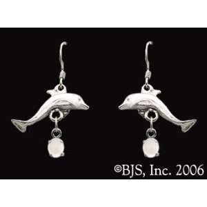  Dolphin Gemstone Earrings, Sterling Silver, Moonstone set 