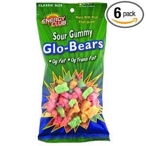 Energy Club Gummy Glo Bears, Sour, 8.0 Ounce Bags (Pack of 6):  