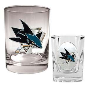 San Jose Sharks NHL Rocks Glass & Square Shot Glass Set   Primary Logo