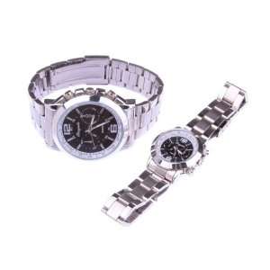  2 PCS Fashion Steel Band Round Quartz Wrist Watches for Lovers 