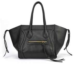  Womens Black PU Leather Tote Bag Interior Zipper Pocket Bag BP931
