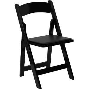   Set of 4 Black Wood Folding Chairs   Padded Vinyl Seat: Home & Kitchen