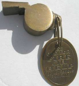 Brass Police Policeman Whistle Keychain Fire Or Help  