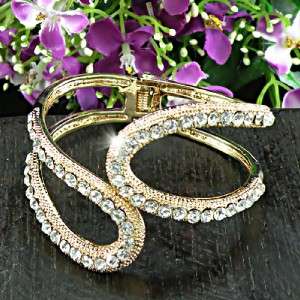 Elegant Clear Swarovski Crystals Hinged Bangle Bracelet BA300  