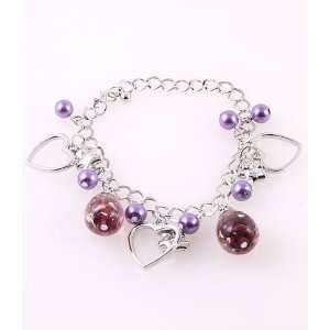   Bead Bracelet with Acrylic Pearl Hart Pattern Purple 
