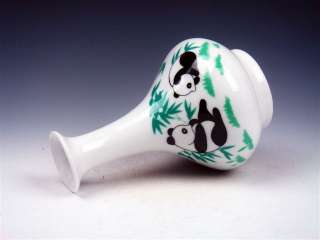   Famille Rose Overlay Pandas Bamboo Hand Painted Porcelain Vase