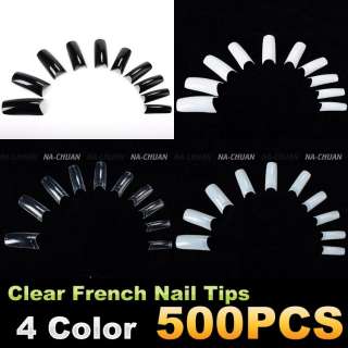   Natural White Black Acrylic French False Nail Tips /File / Form  