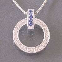 Elegant Blue Sapphire CZ Frame Sterling Silver Pendant  
