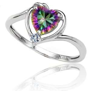   Genuine Heart Shape Mystic Topaz and Diamond Ring(Size7.5) Jewelry