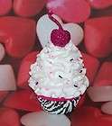   Zebra Hot Pink White Whipped Frosting Glittery Pink Cherry 6 Tall
