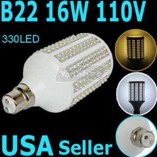 B22 16W 110V Warm White/Pure White Energy saving 330LED Corn Lamp 