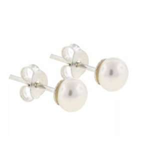   Silver White Cultured Freshwater Pearl Stud Earrings 3.5 4mm: Jewelry