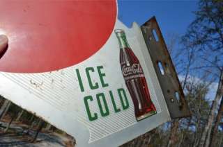 VINTAGE 50s COCA COLA SODA DRINK FLANGE SIGN W/ BUTTON & BOTTLE SUPER 