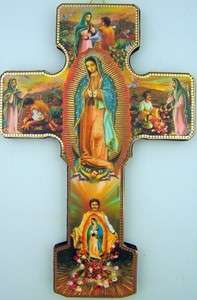 Catholic Wood Crucifix Wall Cross Gold Trim 6Juan Diego Our Lady 
