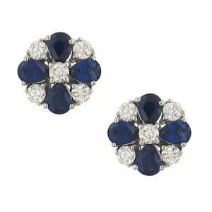    Blue Sapphire and Round Diamond Flower Style Earrings: Jewelry