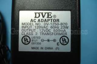 DVE DV 1250 B20 12V 500mA AC Adapter (Z17)  