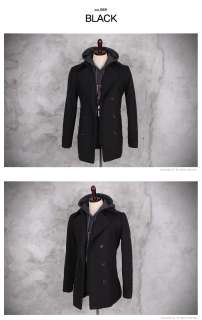 Bros Mens Woolen Napoleon Collar Pea Double Belt Coat BLACK SZ XS,S,M 