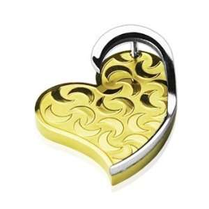   : Stainless Steel PVD Gold 3D Moon Engraved Heart Pendant: Jewelry