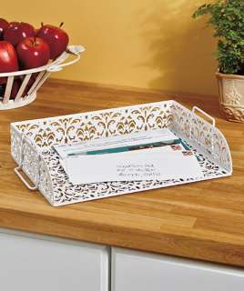 Punched Metal Stackable Letter Tray WHITE Office Desk Top Organizer 