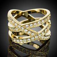 Gold GP Wedding Band ring Cross Circle Diamonds JZ258  