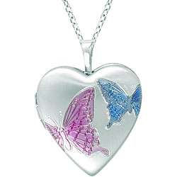 Sterling Silver Heart shaped Butterfly Locket Necklace  Overstock