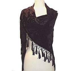 Embroidered Black Velvet/ Silk Shawl  