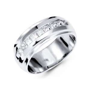   14K White Gold Mens Polished New Princess Diamond Ring Jewelry