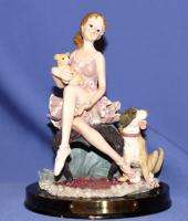   Giovanni Collection Woman Ballet Dancer & Dogs Alabaster Figurine