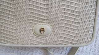 ETIENNE AIGNER WOVEN CREAM WOVEN AND LEATHER PURSE  