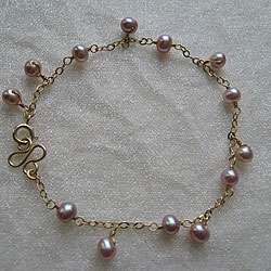 14k Gold and Pink Pearl Tiffany Baby Bracelet (2 mm)  Overstock