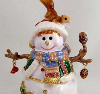 Pewter Swarovski Bejeweled Snowman Trinket Box  