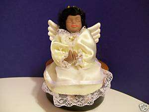Miniature Black 5 Bisque Porcelain Seated Angel Doll  